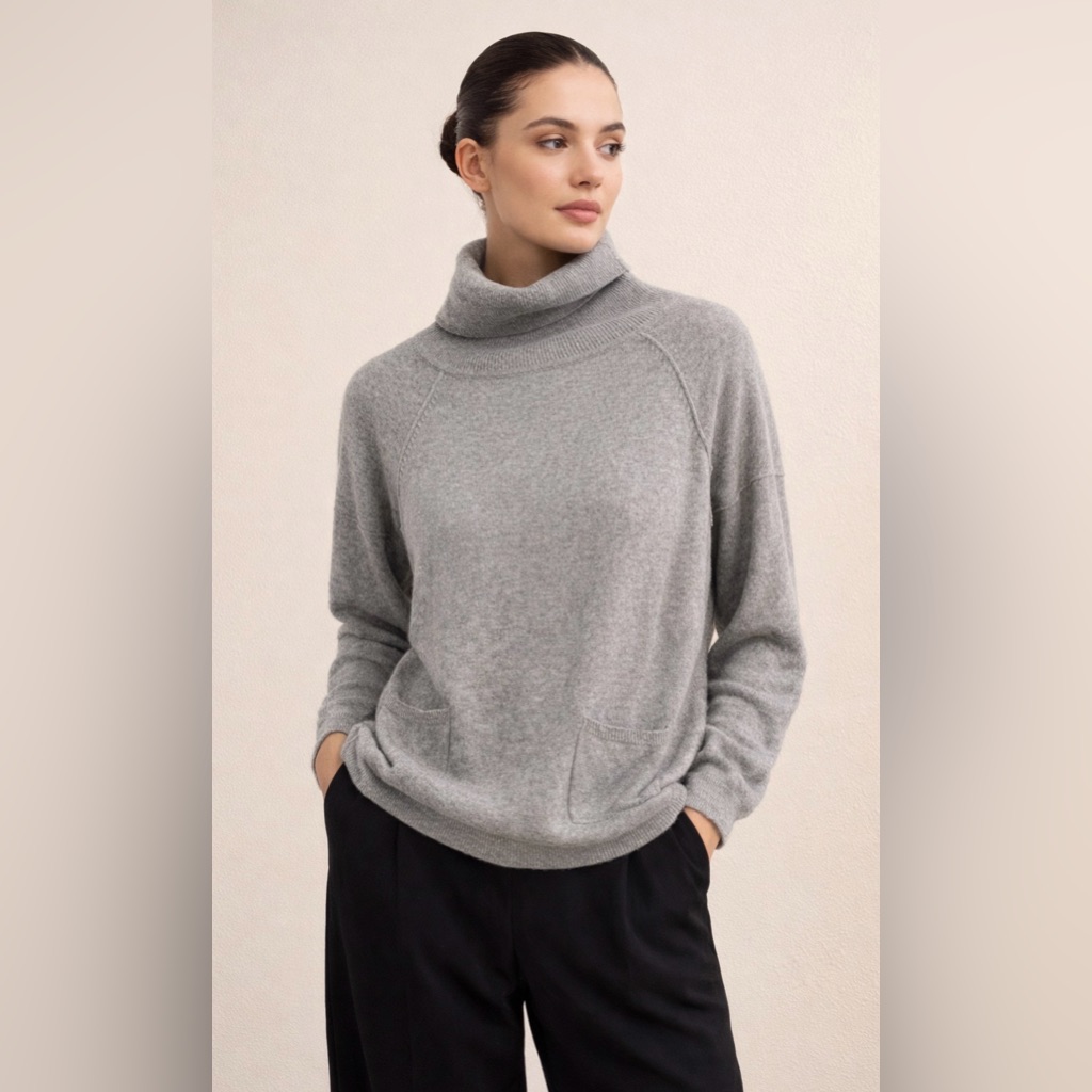 Incashmere 100% Cashmere Turtleneck Sweater Gray Medium